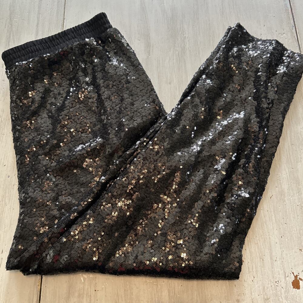 NWT Eloquii Black Sequin Pull On Lined Skinny Straight Pants Sz 16 Glam